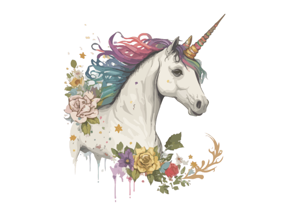 Download Watercolor Floral Unicorn Vector Clipart - Premium Resources