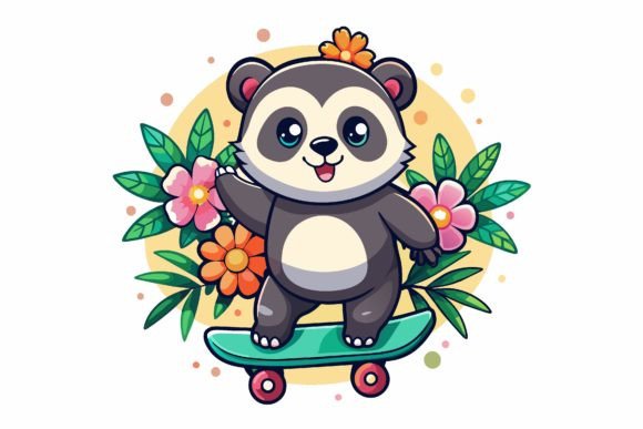Download Skateboard Panda Road Cartoon with Flowe - Skateboard Collection