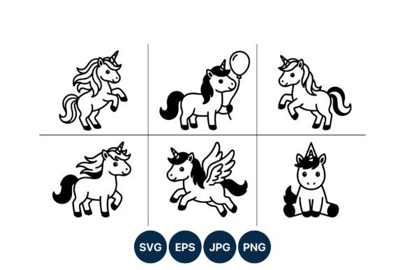 Download Cute Black White Unicorn Vector Set - Unicorn vector Collection