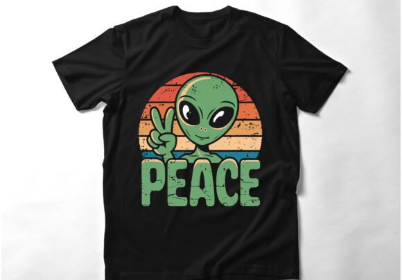 Download Alien UFO Peace Sign Retro TShirt Design - Tshirt design Collection