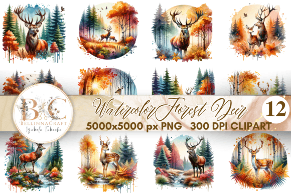 Download Watercolor Autumn Forest Deer Clipart - Deer clipart Collection
