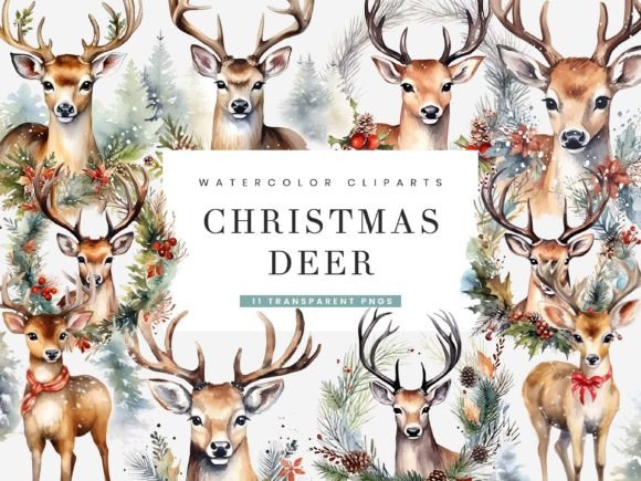 Download Watercolor Christmas Deer Clipart Bundle - Deer clipart Collection