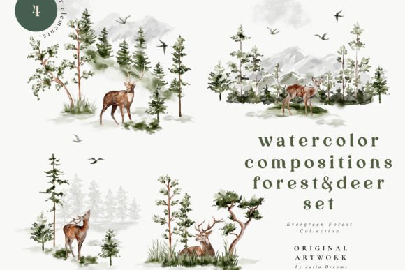 Download Watercolor Forest Deer Clipart Set - Deer clipart Collection