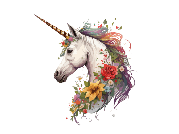 Download Watercolor Floral Unicorn Vector Clipart - Unicorn vector Collection
