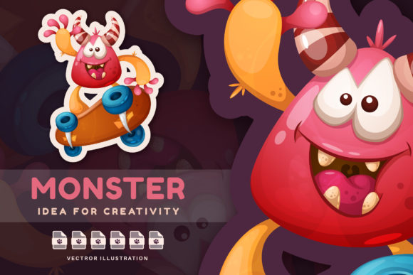 Download Monster Riding a Skateboard Cute Sticker - Skateboard Collection