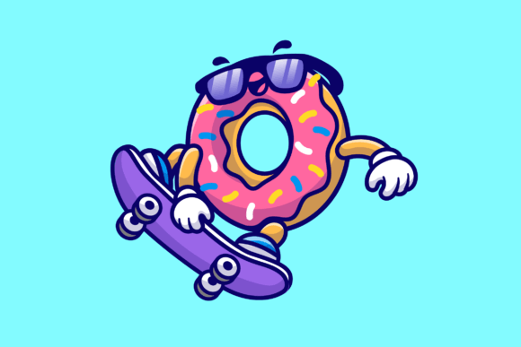 Download Cute Doughnut Playing Skateboard Cartoon - Skateboard Collection